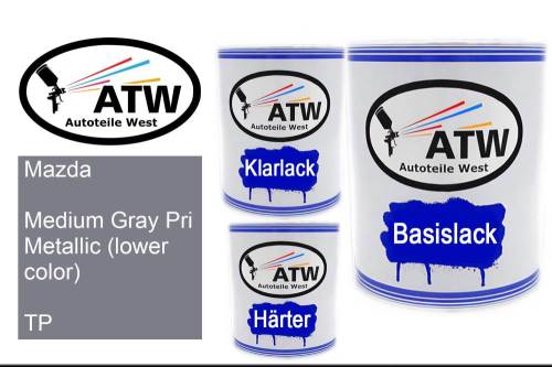 Mazda, Medium Gray Pri Metallic (lower color), TP: 1L Lackdose + 1L Klarlack + 500ml Härter - Set, von ATW Autoteile West.